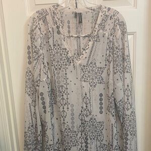 Maurices Cream Blouse with Navy Paisley Detail